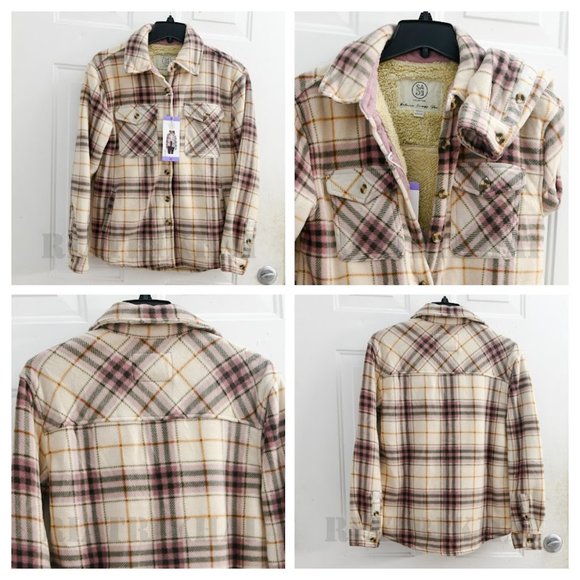 Sage Tops - PINK NW T Sage Ladies' Plush Plaid Shirt Jacket